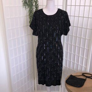 STENAY STUNNING SILK HAND STITCHED SEQUIN & BEAD DRESS, SIZE 8.